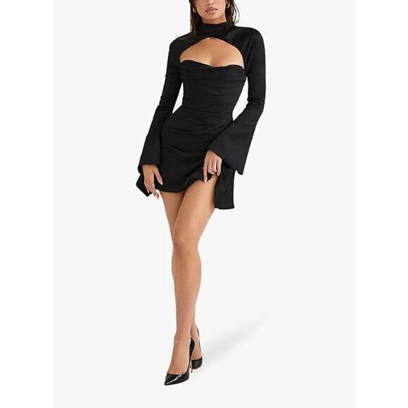 *SOLD* House of CB Toira Satin Corset Mini Dress Black Medium - Picture 6 of 6